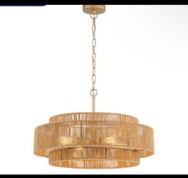 GoYeel 4 - Light Yellow Bohemian/global Rattan Cage Drum Hanging Pendant Light