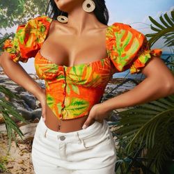 Tropical Island Crop Top Blouse
