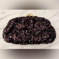 Zara Plum Sequin Clutch with Gold Kiss-Lock