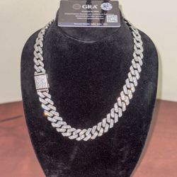 20mm 22inch Silver Iced Out Moissanite Cuban Link Chain GRA Certified