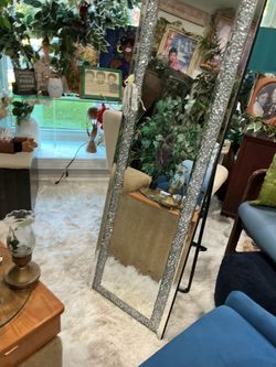 A very expensive , beautiful , Crystal full length (59” tall x 17” wide) floor mirror with stand (wayfair)