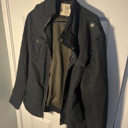 Weven Full Zip Jacket Utility Military Jacket Lapel Black Coat