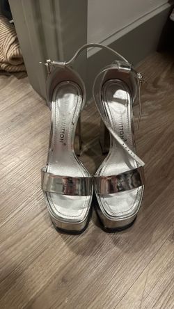 Louis Vuitton metallic silver platform block heel sandals