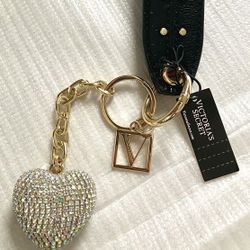 Victoria’s Secret wristlet keychain + puffy heart charm✨ 🖤💎