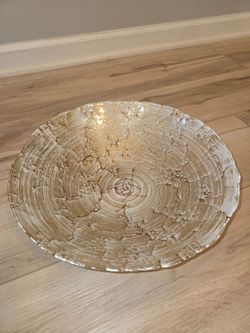 Turkish Art Glass 12" Bowl Beige, Sparkling Gold