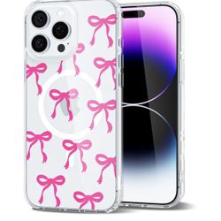 for iPhone 14 Pro Max Case Clear Bow Coquette, Compatible with Magsafe Bowknot Pattern Phone Case Magnetic, Aesthetic Ribbon Girly Cute Cover for Wome