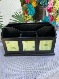 Pottery Barn Desk Organizer/Photo Caddy Frames Black 5 Slot Wood