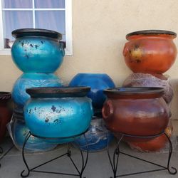 Clay Pots, Macetas, Pottery, Gardening, Metal Decor, Barro, Sun&Moon Decor, Aztec Suns, Aztec Moons, Maseteros, Chimenia, Fire pit 