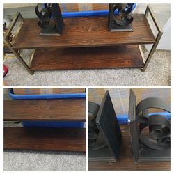 2 tier desk shelf with set of metal book ends