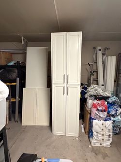 Tall White Storage Cabinet with Doors