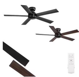 2-Pack 48 in. Indoor Matte Black FLush Mount 6 Speeds Low Profile Ceiling Fan No Lights with Remote Control for Bedrooms