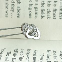 Double Heart Charm Bead with Diamond Accent, Romantic Design, Fits Pandora Bracelets