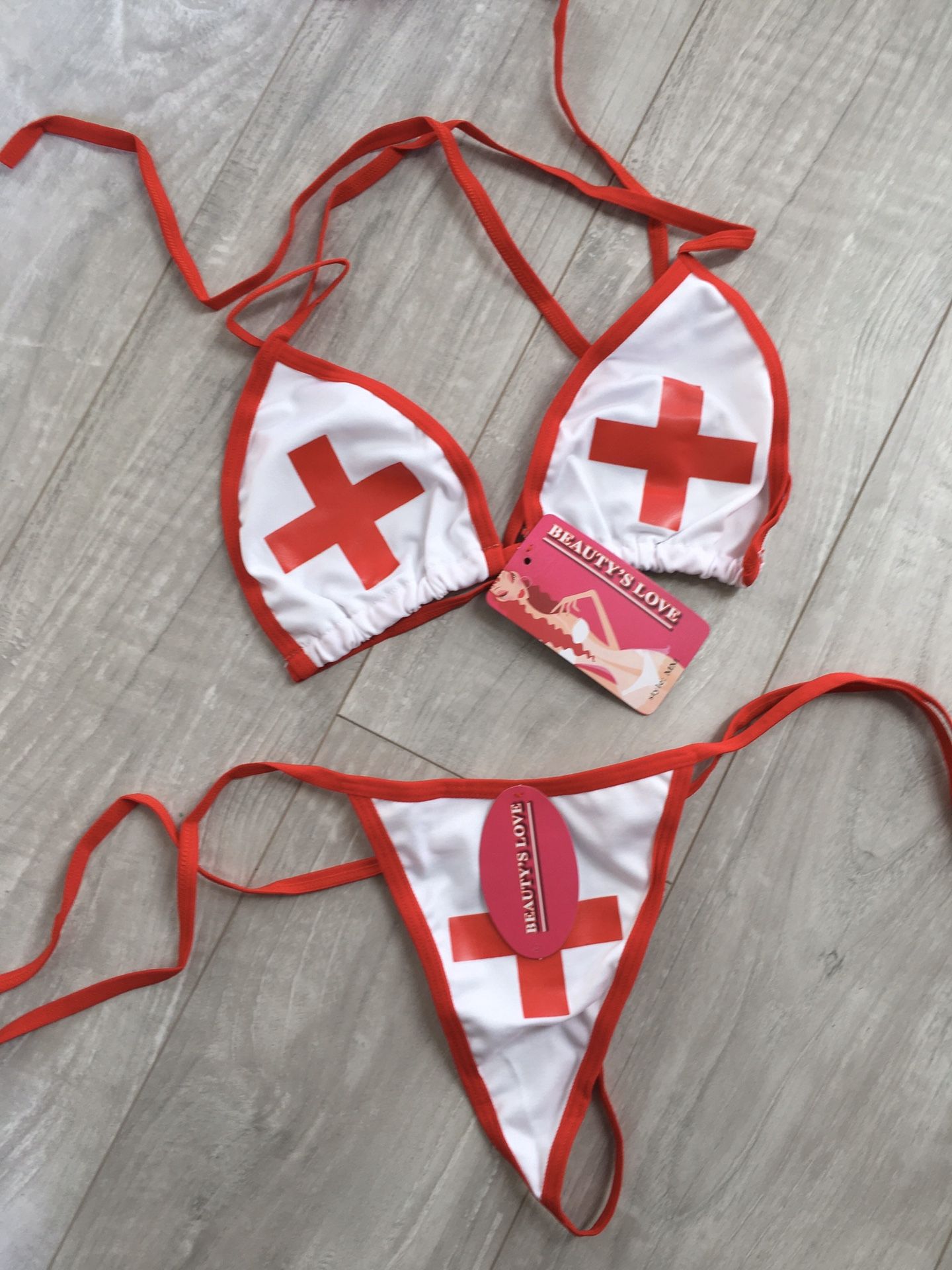 Sexy lingerie nurse halter top and G string Perfect for Valentine’s Day