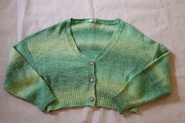 Cotton On Women's Large Green Space Dye Cropped Knit Cardigan Sweater
