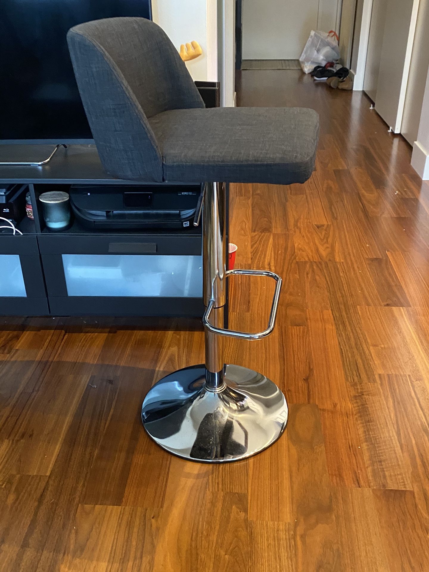 Bar Stool- Adjustable, Silver and Grey, Almost New