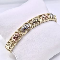 Elephant Bracelet Ladies Tricolor Gold Filled Link Bracelet Pulsera De Elefante 