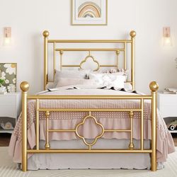 
SHA CERLIN 14 Inches Twin Size Metal Platform Bed Frame/Vintage Iron-Art Headboard and Footboard/Mattress Foundation/No Box Spring Needed/Noise-Free/