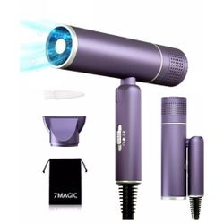 
7MAGIC Foldable Hair Dryer, Powerful Ionic Blow Dryer for Fast Drying, Purple 