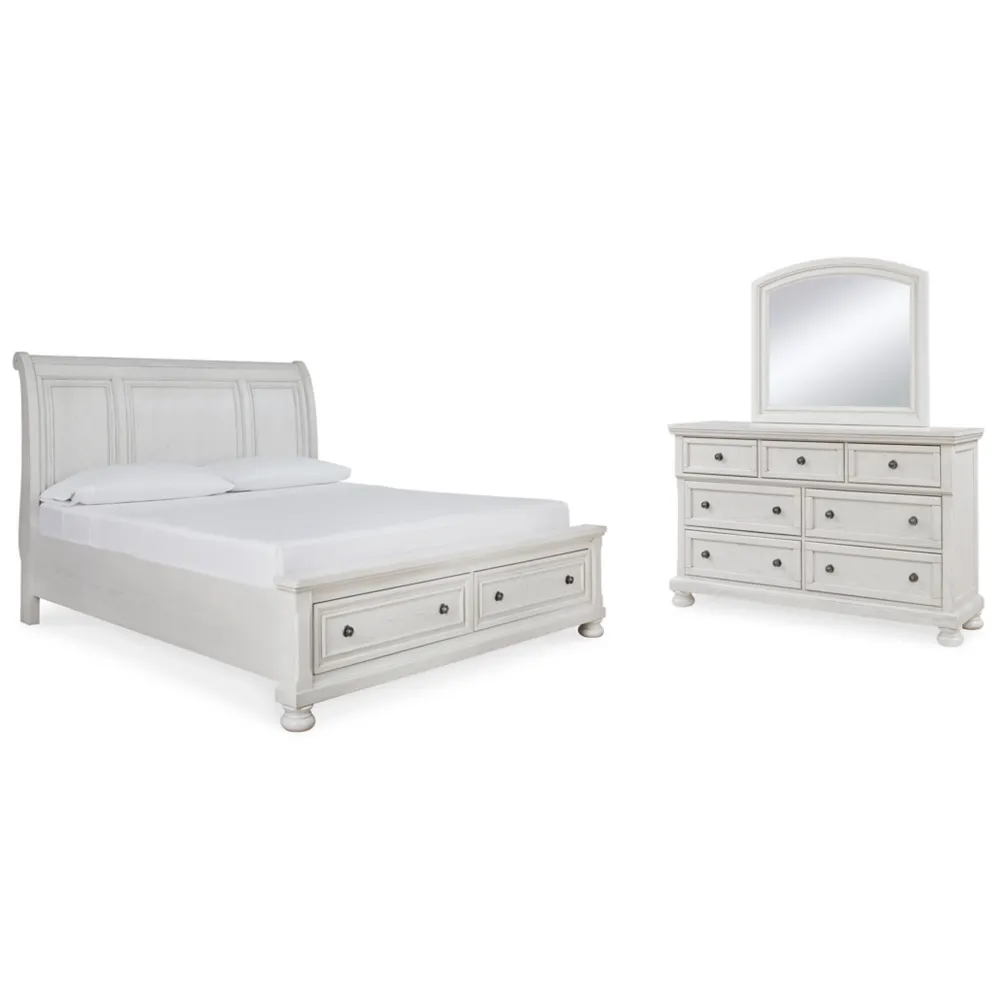 Robbinsdale Queen Sleigh Bed with Storage with Mirrored Dresser Enormous Price Drop