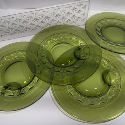 Indiana Glass Kings Crown Thumbprint green glass snack plate