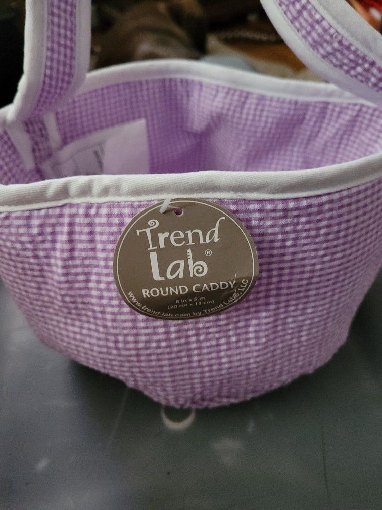 Baby Diaper Round Caddy Organizer for Changing Table - Portable Woven Cotton Rope and Canvs Nursery Basket with 3 Divisions - Unisex Stylish white/p