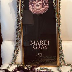 VINTAGE 1983 MARDI GRAS Signed & Numbered 130/850 By ARTIST GREEN 11”x 25” Gold Framed LIMITED & RARE NAMED COURT JESTER