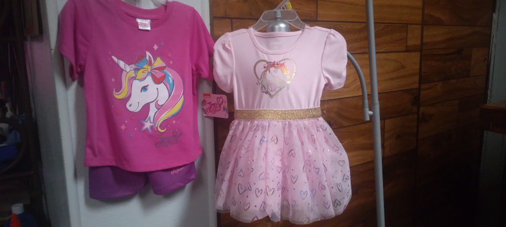Lot Of 3 Pcs Unicorn Dress, Tshirt & Short For Girl Size 18 Months. New W Tags