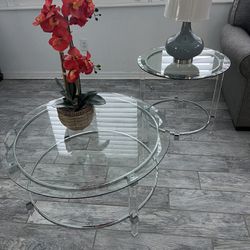 Beautiful Round Glass Coffee Table And End Table 