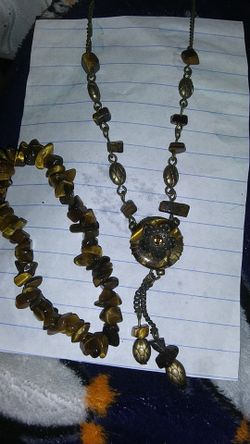 Vintage genuine tigers eye necklace and bracelet