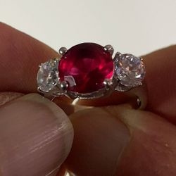 Sterling Silver 925 Women's Ring, Beautiful Red and Clear Accents, Size 7 1/4