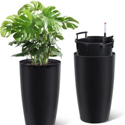 22" Tall Round Planter Set of 2, Self Watering Pots for Indoor Plants, Large Flower Pot Outdoor with Built-in Drainage and a Water Level Monitor, for 