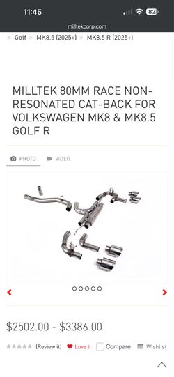 Golf R Milltek CatBack Non-Resonated 80mm exhaust for Volskwagen MK8