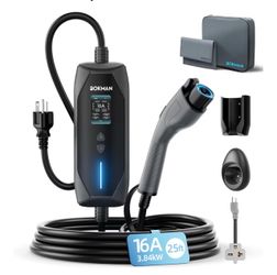 New  Portable Level 2 & Level 1 EV Charger (240V, 16A), 25ft Cable and NEMA 6-20 Plug and NEMA 5-15 Adapter for Household Socket, Current Adjustable 6