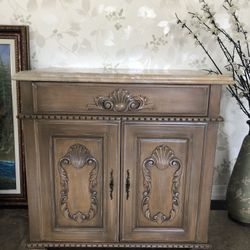 Marble Top Antique Style Wood Cabinet With Dispay Drawers 