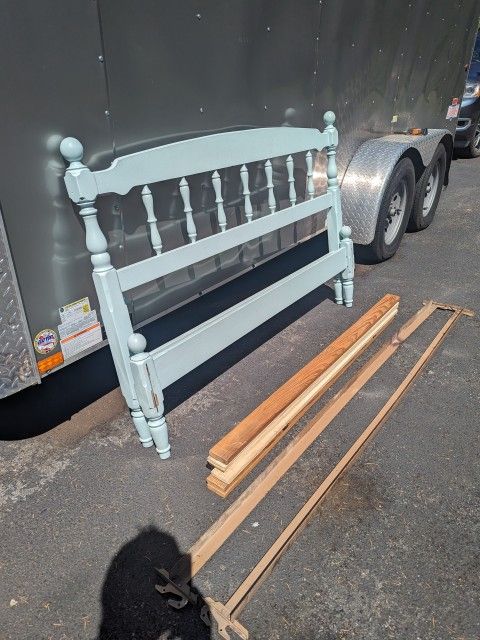 Wood Full Bed Frame With Metal Sides And Slats