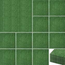 Nuanchu 12 Pieces 12 x 12 Inch Artificial Grass Square Mats Fake Grass Tiles Placemats Turf Patch Table Centerpieces Decor Rug for Crafts Miniature Ga