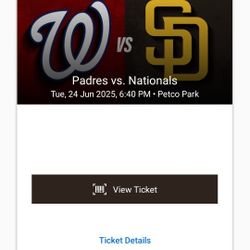 Padres Vs Nationals Tues 06/24/25 $40