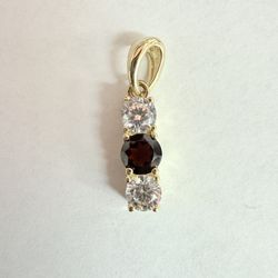 14k Gold, CZ & Garnet Pendant