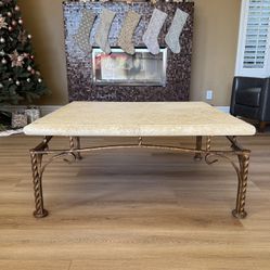 Stone Top Bronze Coffee Table Set ( Two Pieces)