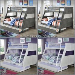 Twin Full Twin Size White Triple Bunkbed With Ortho Mattress 