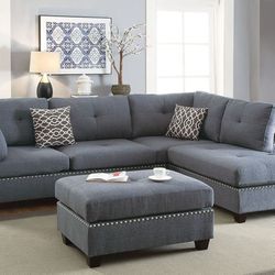 3 PCs Sectional Blue Gray