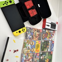 Nintendo Switch OLED LOT 6 Games Minecraft Mario Sonic Case Charger 🔌 