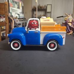 M&M Sweet Wheeling Truck Candy Dispenser - Push Characters Hand To Dispence Candy, Tested & Works 10"L X 6"W X 6"H