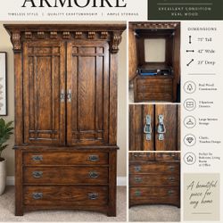 Beautiful Solid Wood Armoire / Wardrobe – Dark Wood