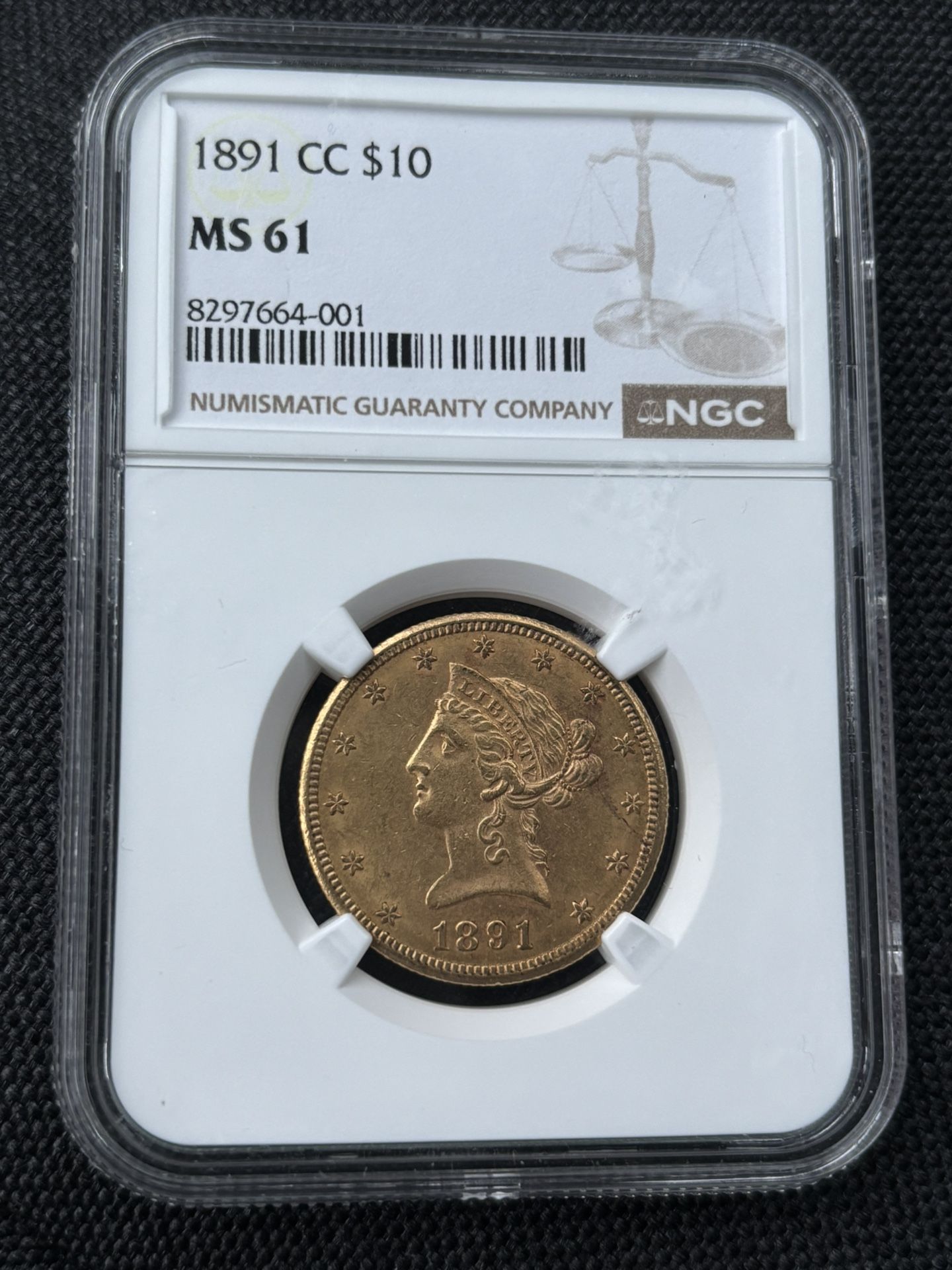 1891-CC $10 Liberty Head Gold Eagle Coin NGC MS61