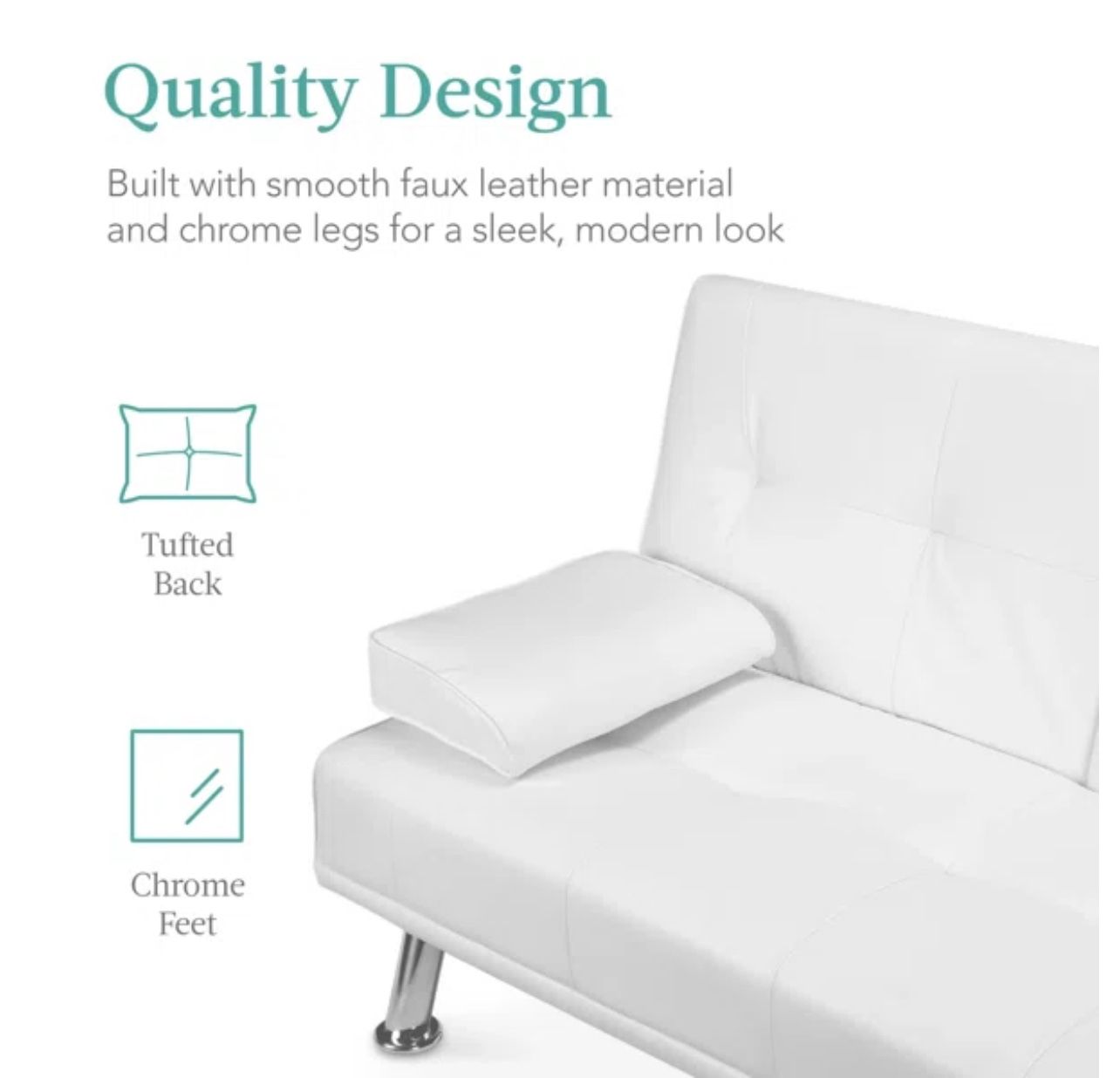 Faux Leather Futon Sofa With Ottoman