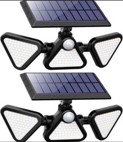 Solar Outdoor Lights, 3 Heads Motion Sensor Outdoor Lights, 203 LED IP 65 Waterproof Solar Flood Security Lights for Front Door Yard Garage, 2 Pack