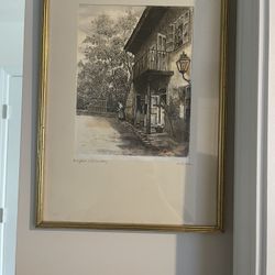Heinrich Lersch Painting On Silk In Gold Frame With Glass