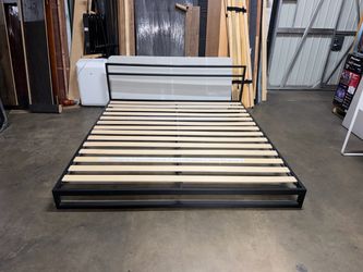 Black Metal Platform Bed Frame with Slats