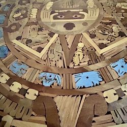 Dining Table aztec mayan hand crafted with two high chairs
